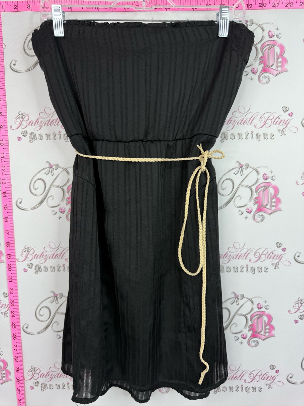 Volcom mini dress or shirt tie up Strapless Black Pleated Dress with Rope Belt